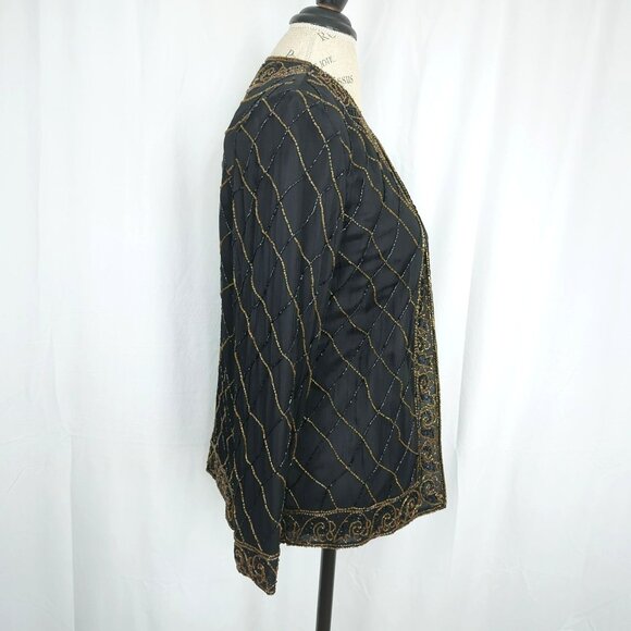 Vintage JMD Beaded Jacket Medium Black Silk Formal - Picture 6 of 8